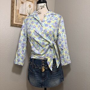 Vintage Y2K Liz Claiborne Floral Wrap Tie Blouse Women’s Size Small